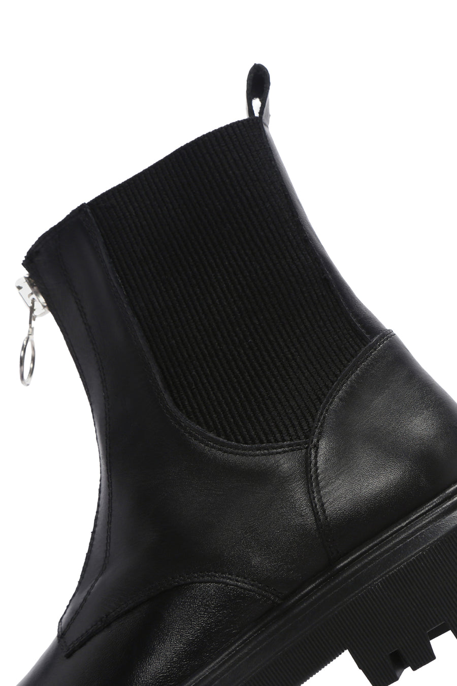 Women's Black Thick Soled Zippered Leather Boots