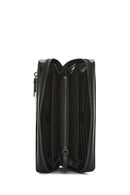 Men's Black Patterned Leather Wallet | Derimod