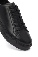 Men's Black Lace-Up Thick Sole Leather Sneakers | Derimod