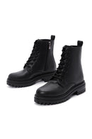 Women's Black Lace-Up Zipper Detailed Combat Boots | Derimod