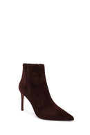 Woman Brown Zip Closure Thin-Heeled Suede Boots | Derimod