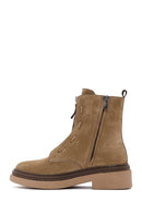 Women's Brown Zippered Suede Leather Boots | Derimod