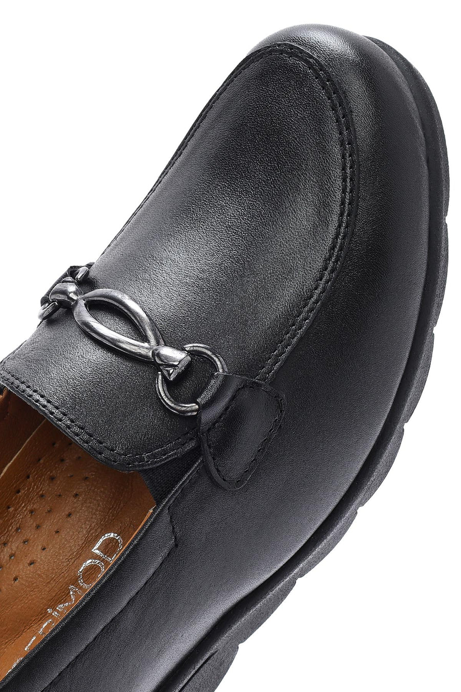 Women's Black Buckle Platform Leather Comfort Loafer