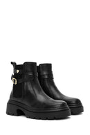 Women's Black Buckle Detailed Leather Chelsea Boots | Derimod