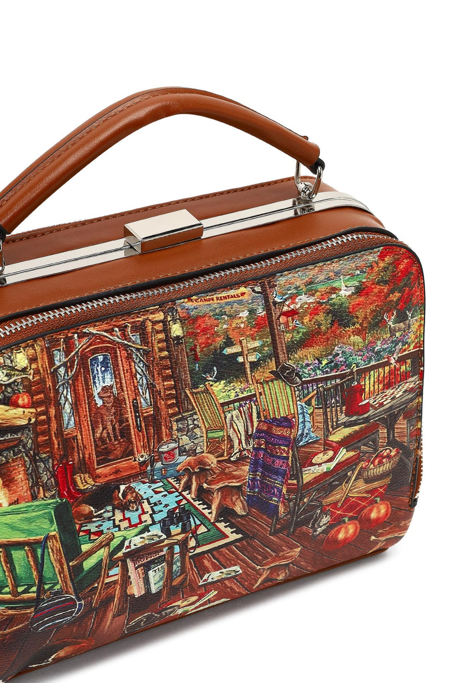 Woman Tan Long-Strap Patterned Shoulder Bag