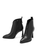 Woman Black Zip Closure Heeled Leather Boots | Derimod