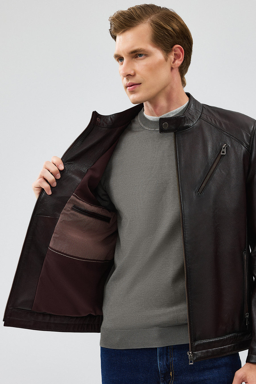 Owen Men's Brown Leather Coat