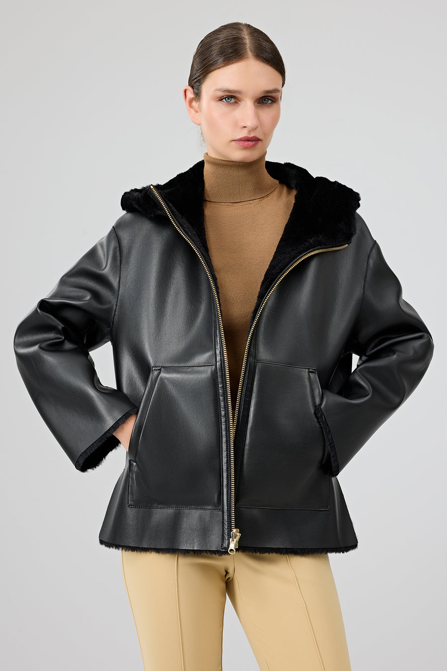 Gardena Women's Black Double-Sided Teddy Coat
