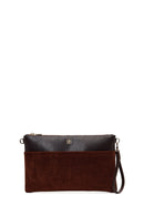 Woman Brown Suede Clutch Bag with Long Chain Strap | Derimod