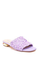 Women's Purple Straw Flat Slippers | Derimod