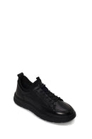 Erkek Siyah Bağcıklı Kalın Tabanlı Deri Sneaker | Derimod