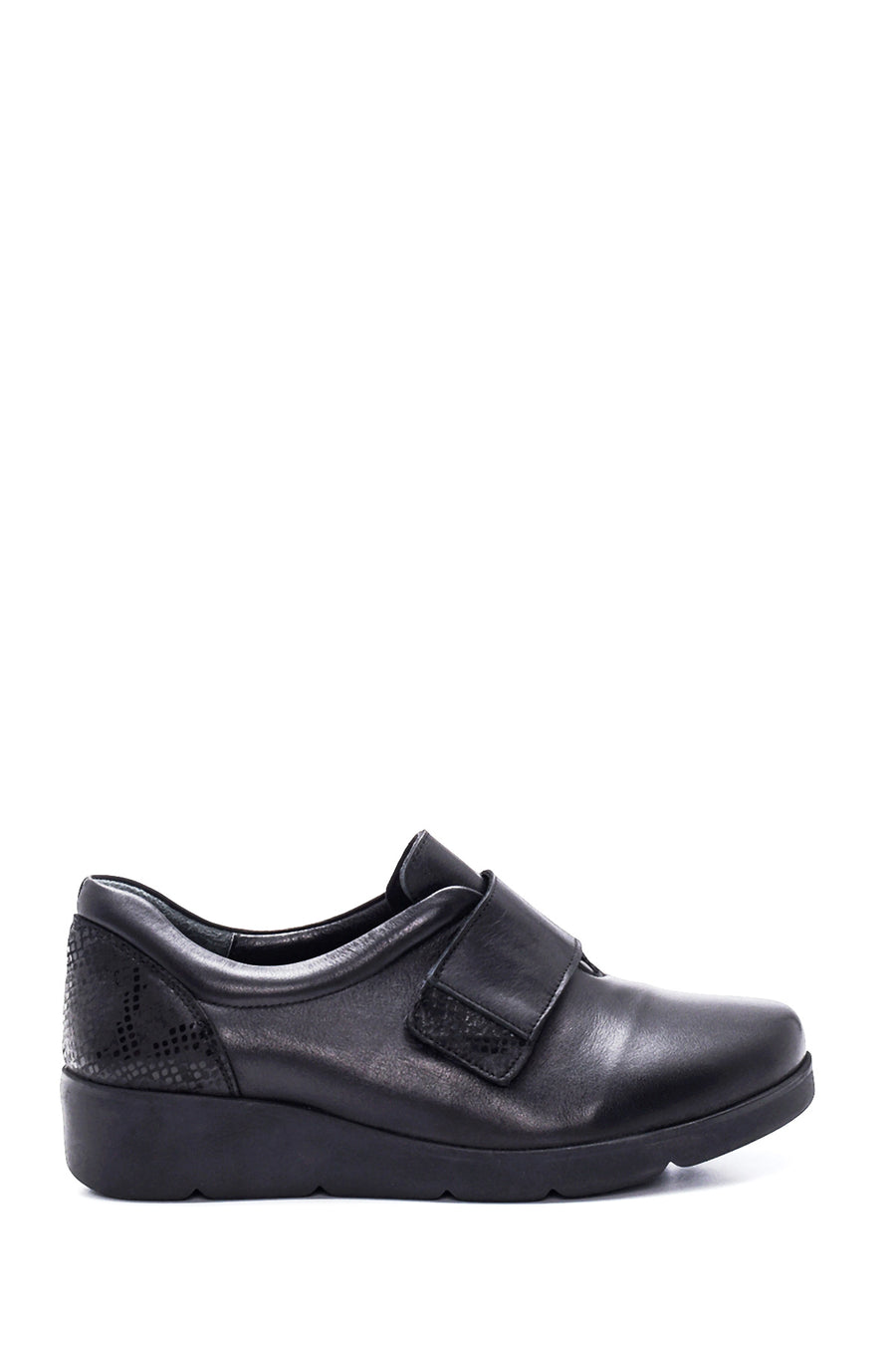 Women's Black Leather Wedge Heeled Comfort Shoes 22SFD423318 | Derimod