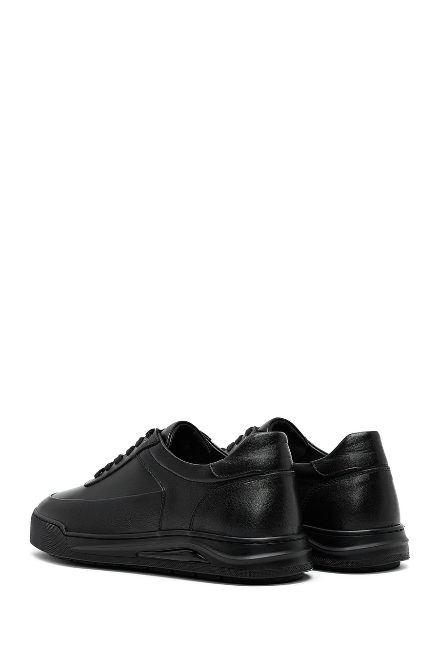 Erkek Siyah Bağcıklı Deri Sneaker