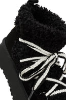 Women's Black Thick-Soled Fur-Lined Leather Boots | Derimod