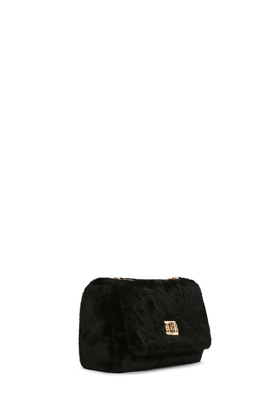 Women's Black Long Strap Plush Crossbody Bag
