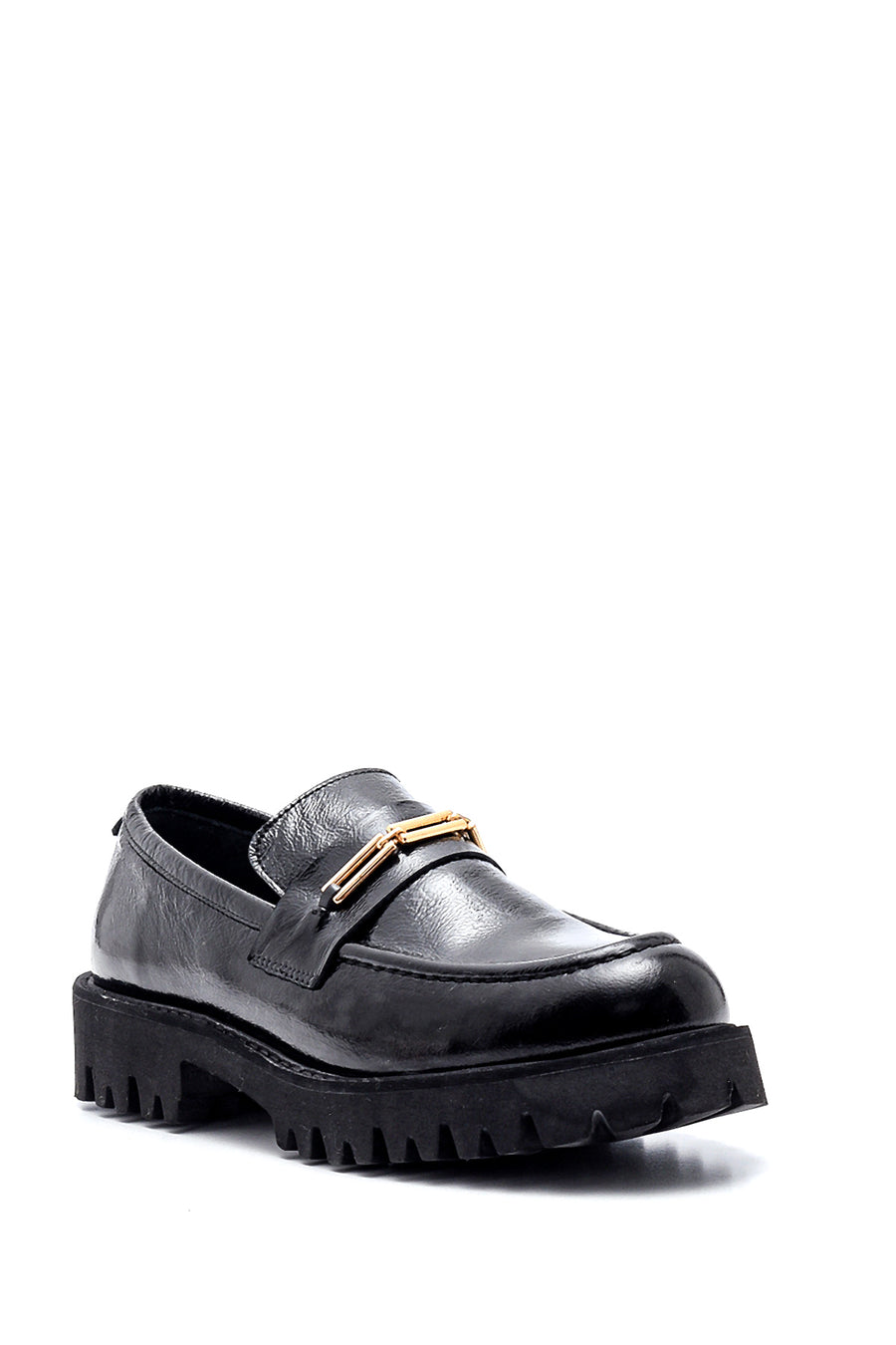 Women's Leather Patent Leather Buckle Loafer
