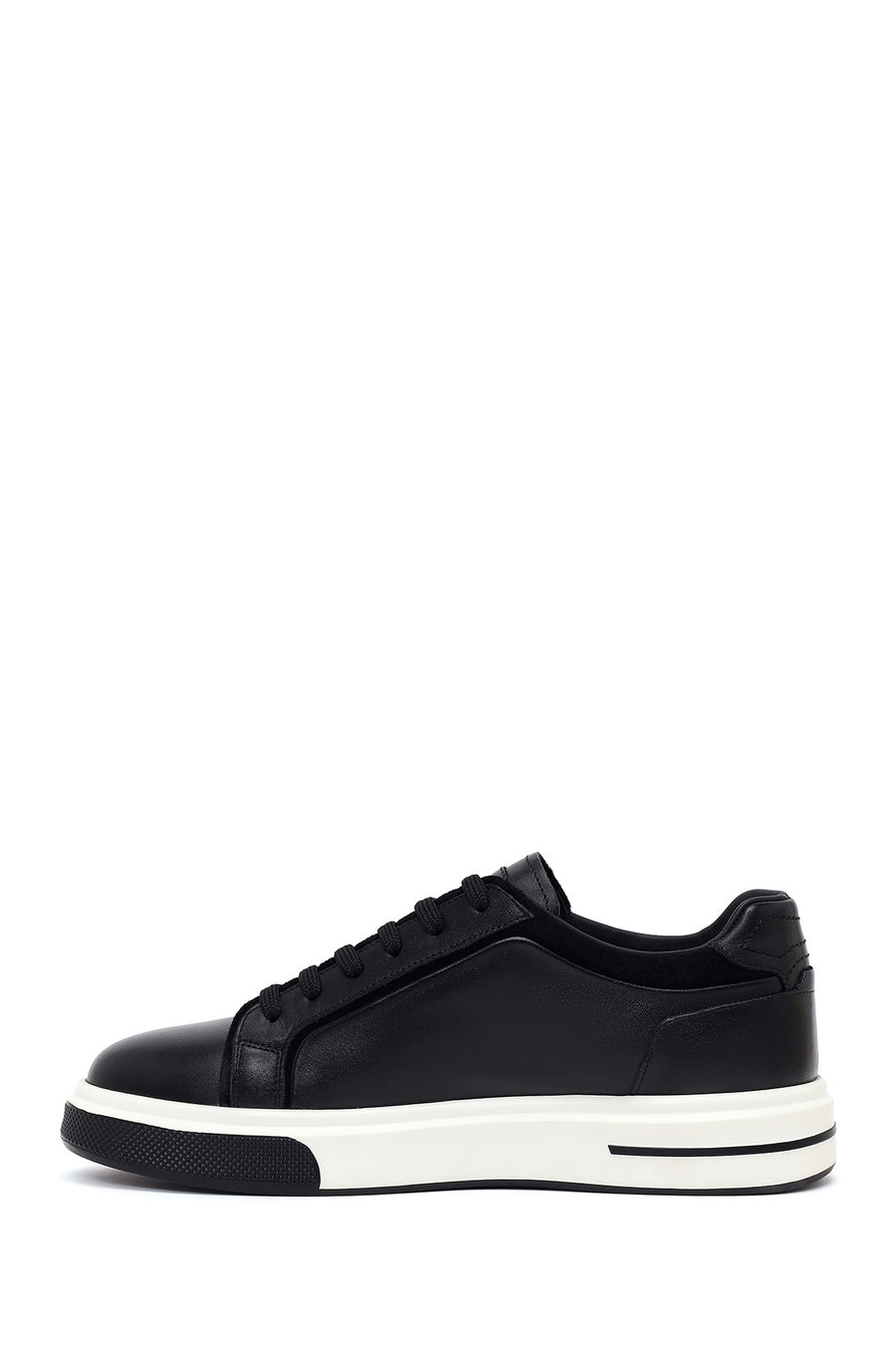 Male Black Lace-Up Thick-Soled Leather Sneaker