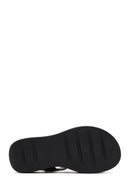 Women's Black Buckled Thick Soled Leather Comfort Sandals | Derimod
