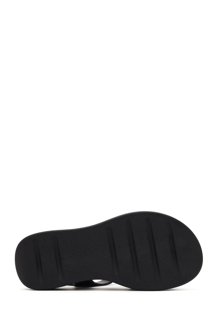 Women's Black Buckled Thick Soled Leather Comfort Sandals