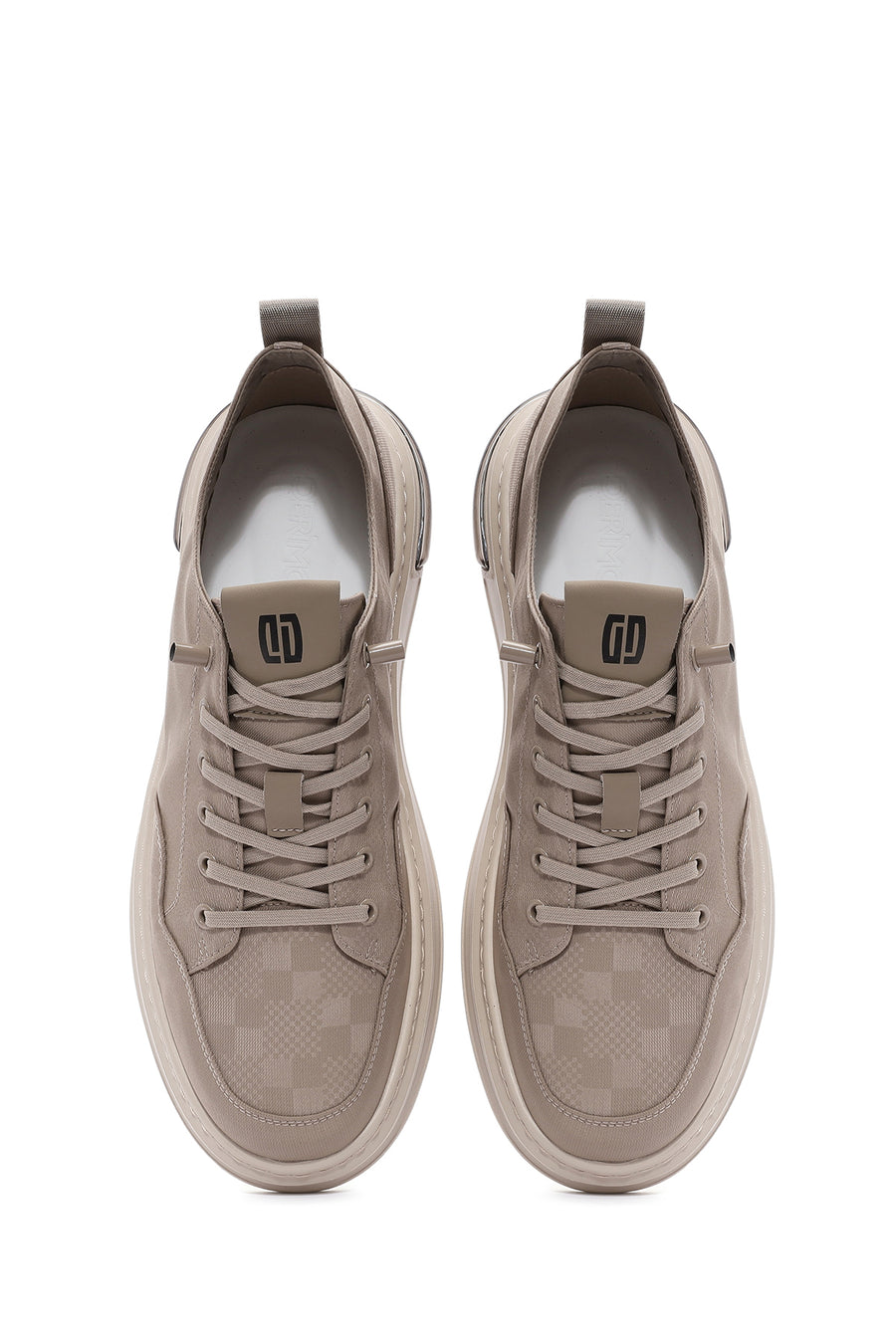 Erkek Bej Bağcıklı Desenli Kumaş Sneaker