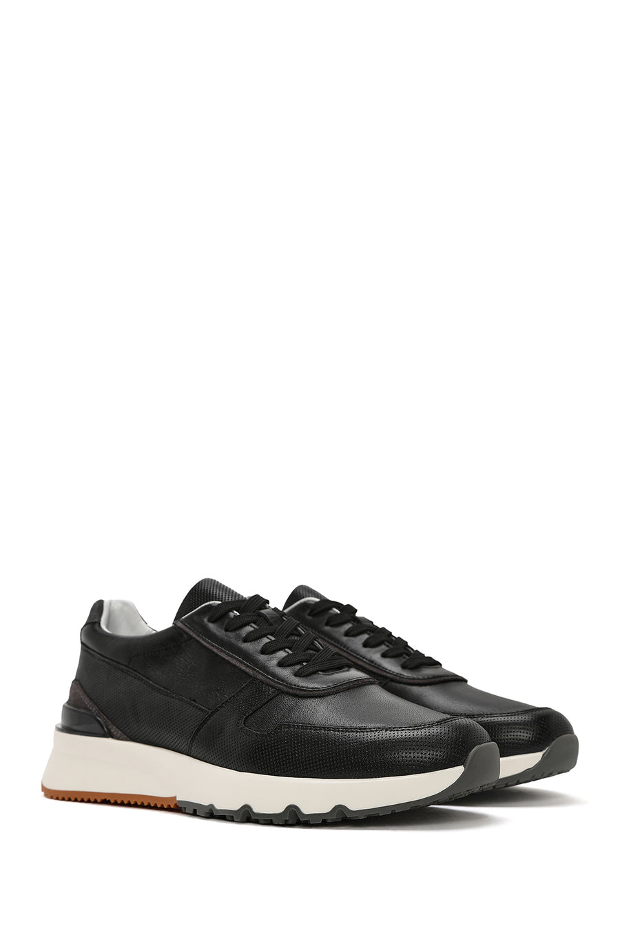 Men's Black Lace-Up Leather Casual Sneaker