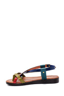 Women's Multicolored Leather Flip Flops Flat Bodrum Sandals | Derimod