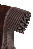 Woman Brown Zip Closure Chunky-Heeled Suede Leather Boots | Derimod