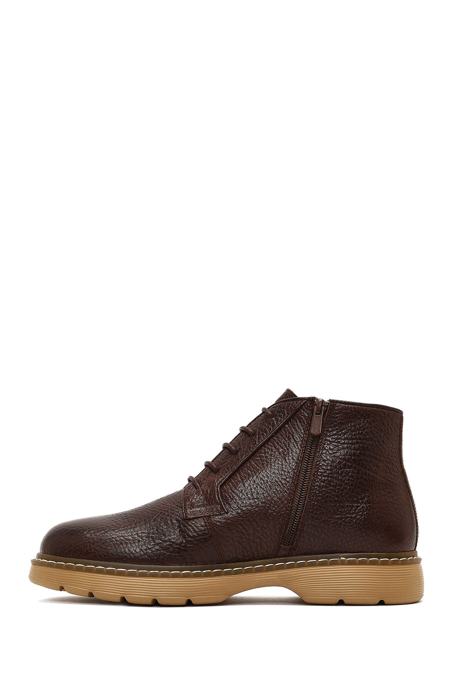 Men's Brown Lace-Up Zipper Leather Casual Boot