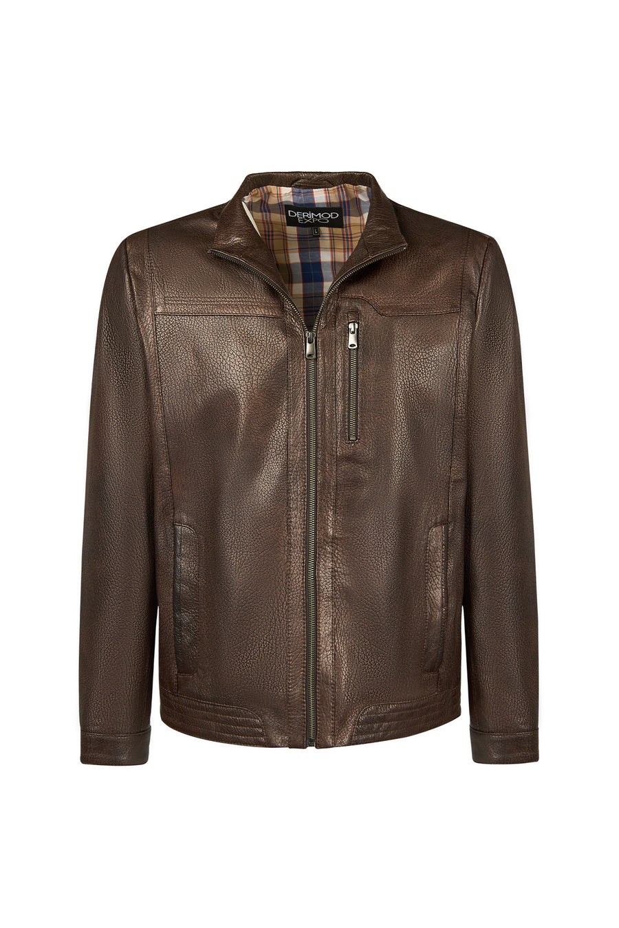 Oscar Male Brown Zippered Leather Jacket 25WGE6433JB | Derimod
