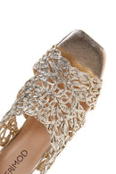 Women's Gold Braided Metallic Chunky Low Heel Sandals | Derimod
