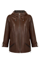 Selia Woman Brown Hooded Leather Coat | Derimod