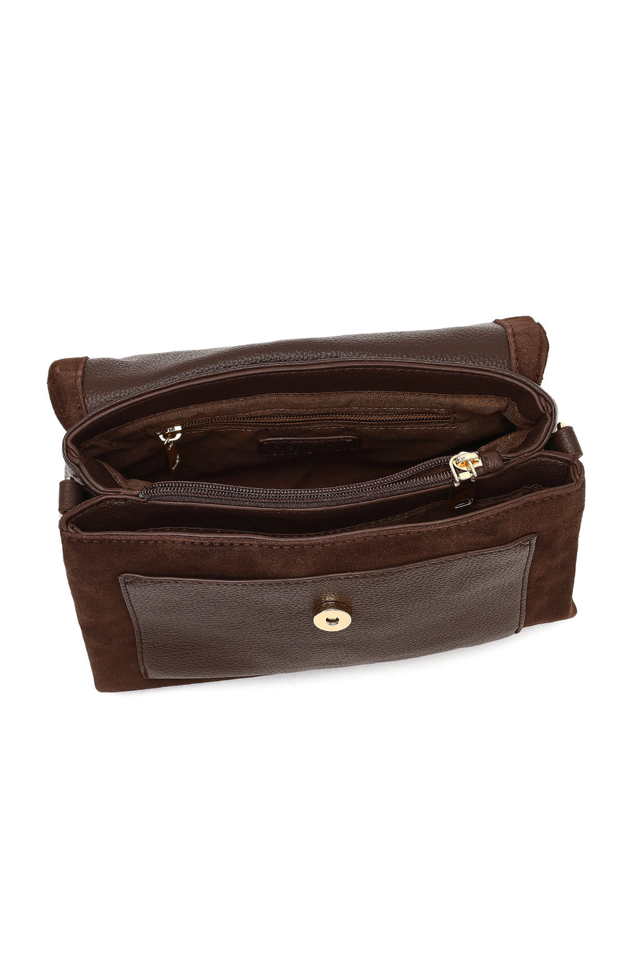 Woman Brown Long-Strap Suede Crossbody Bag