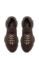 Derimod Zero Woman Brown Lace-Up Fabric Sneaker with Stone Details | Derimod