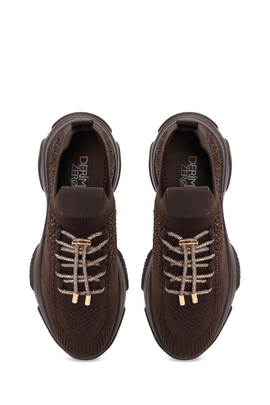 Derimod Zero Woman Brown Lace-Up Fabric Sneaker with Stone Details