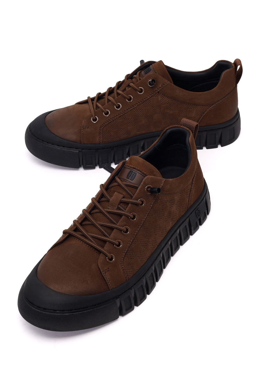 Male Brown Lace-up Thick-soled Nubuck Leather Sneaker
