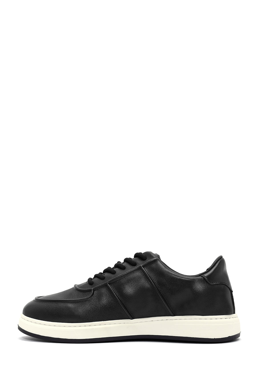 Erkek Siyah Bağcıklı Deri Sneaker