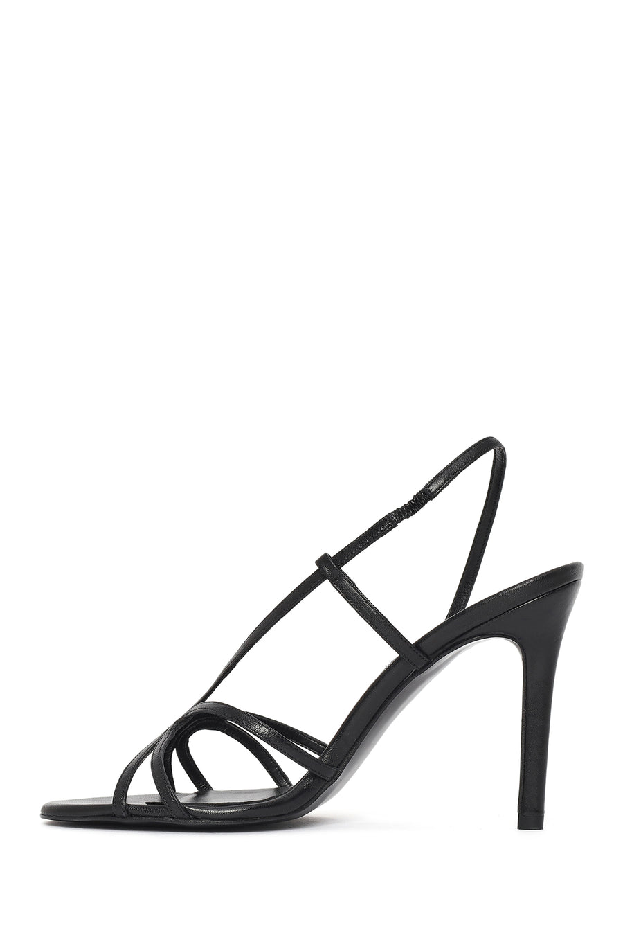 Women's Black High Thin Heel Leather Sandals