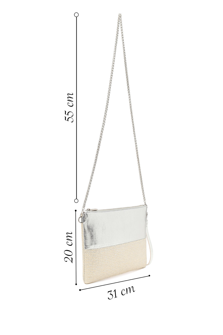 Woman Beige Long Chain Strap Wicker Clutch Bag