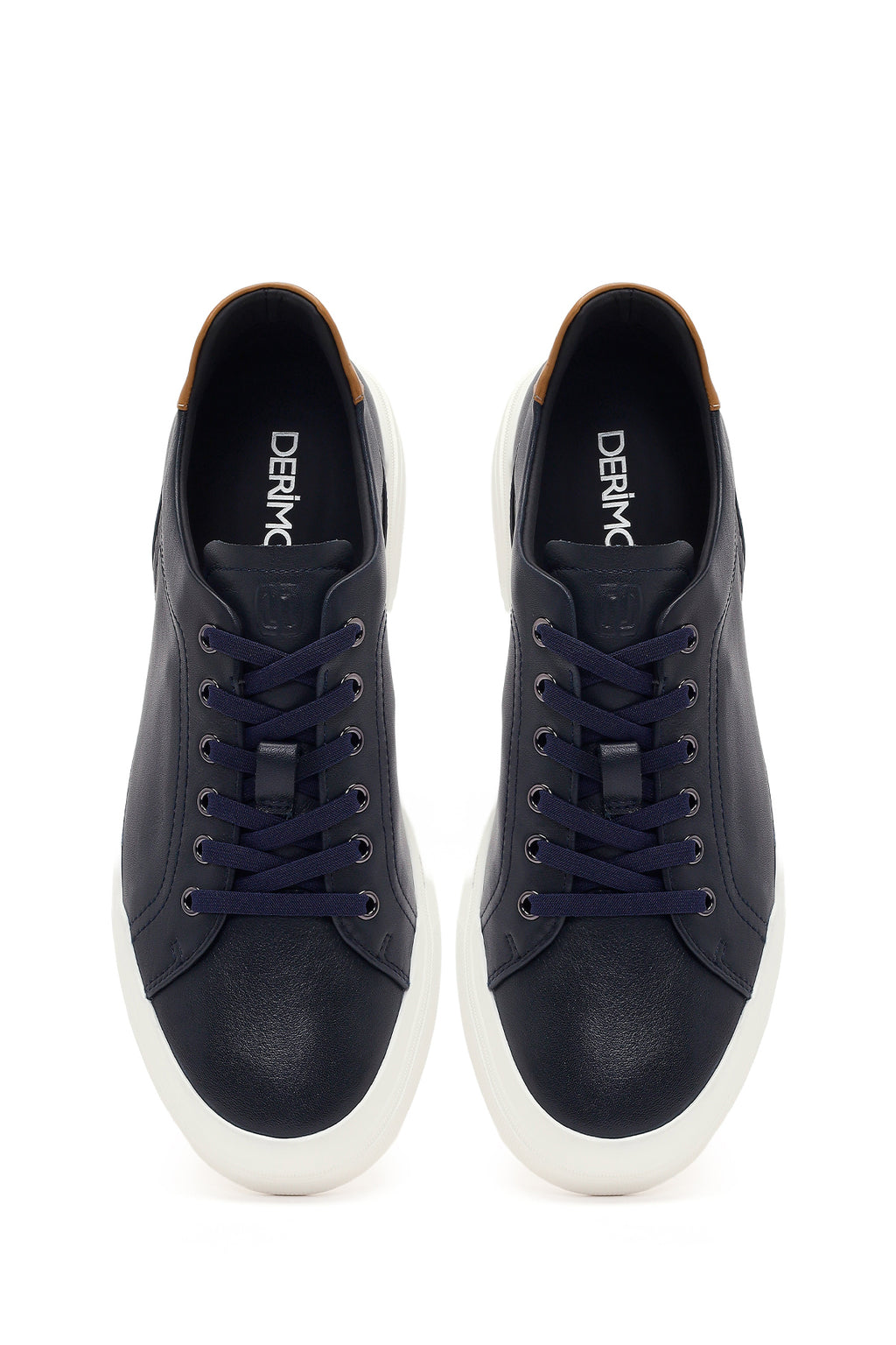 Erkek Lacivert Bağcıklı Deri Sneaker