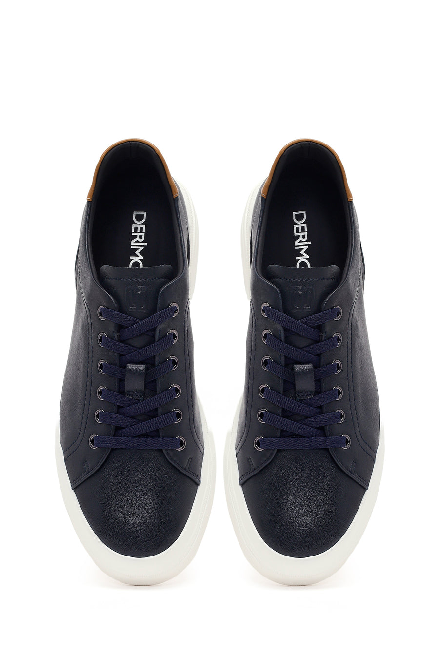 Erkek Lacivert Bağcıklı Deri Sneaker