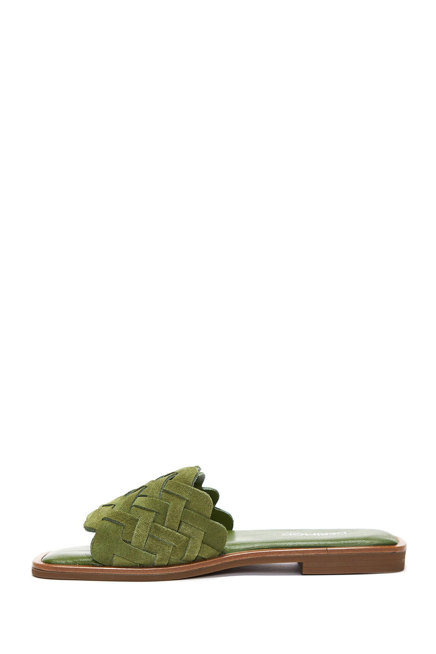 Women's Green Knit Leather Slippers
