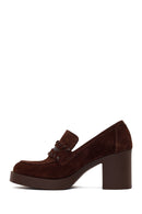 Woman Brown Chunky Heeled Suede Loafer | Derimod