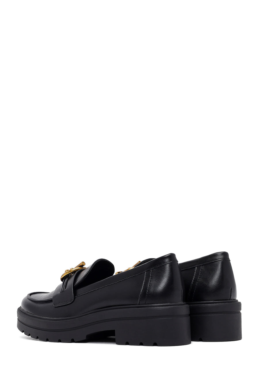 Women's Black Buckled Thick-Soled Masculine Loafer