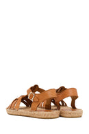 Woman Tan Ankle-Strap Buckled Leather Espadrilles Sandal | Derimod