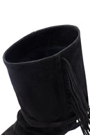 Woman Black Chunky Heel Suede Leather Boat | Derimod