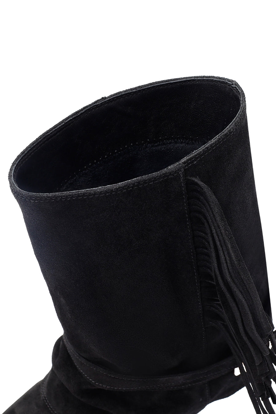Woman Black Chunky Heel Suede Leather Boat