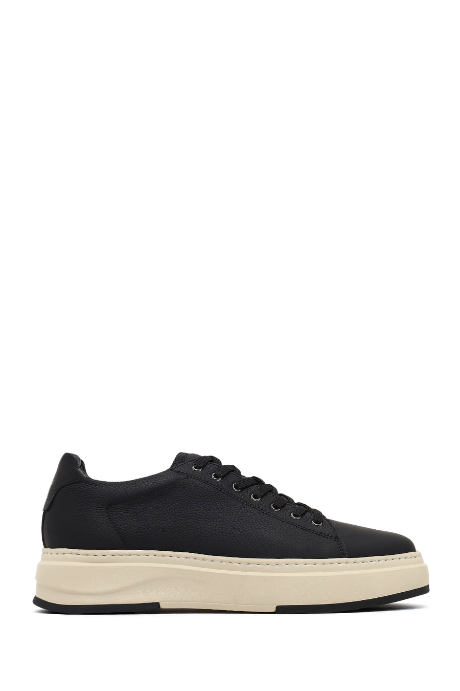 Male Black Lace-Up Thick-Soled Leather Sneaker WM740010DF | Derimod