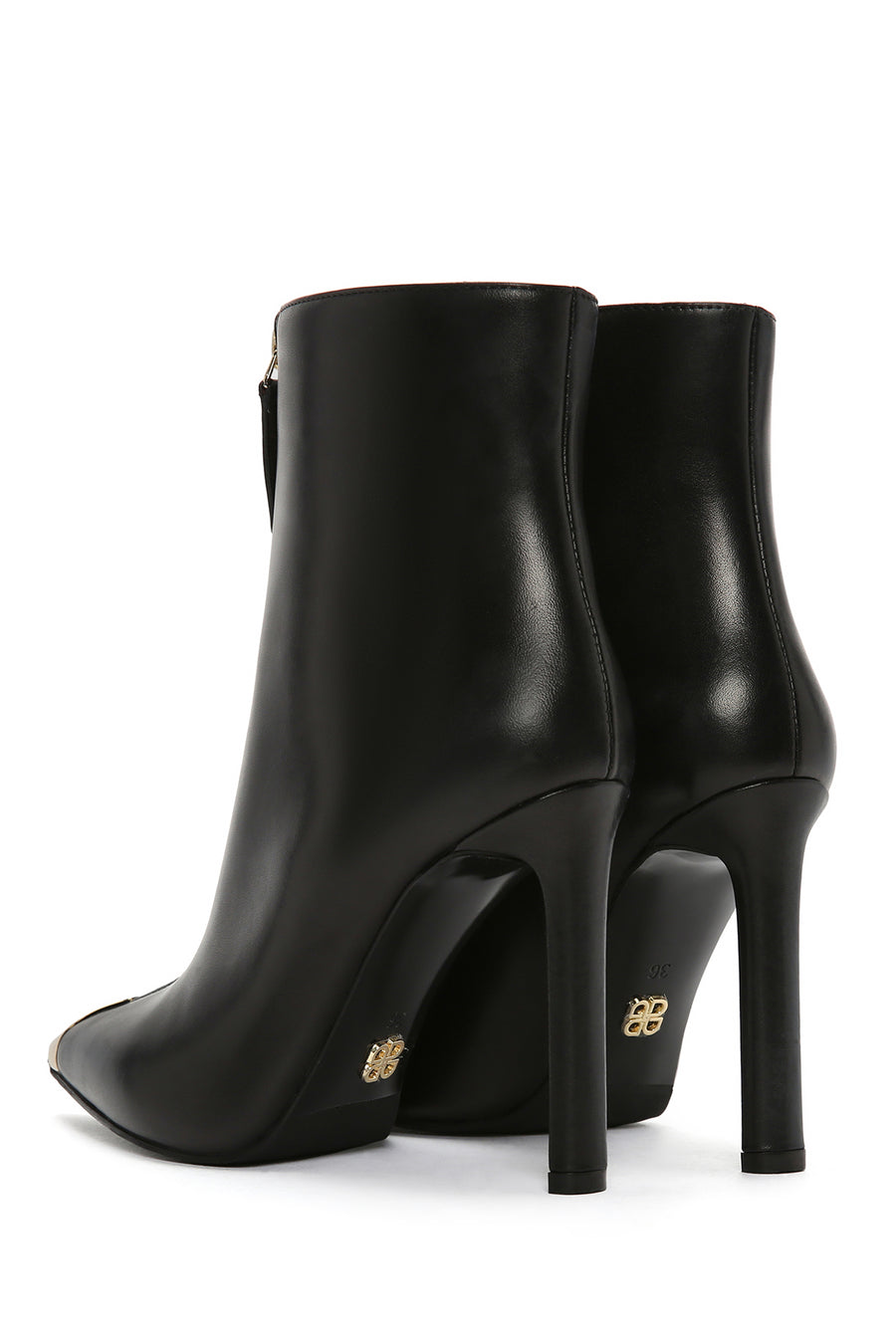 Women's Black Zippered Thin Heeled Leather Boots