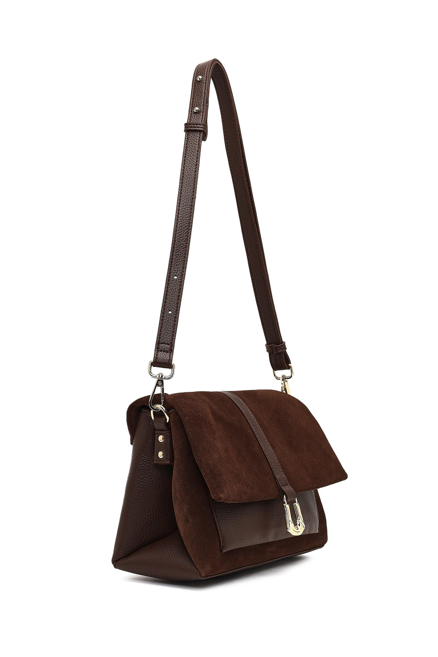 Woman Brown Long-Strap Suede Crossbody Bag