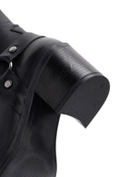 Women's Black Heeled Zippered Leather Boots | Derimod